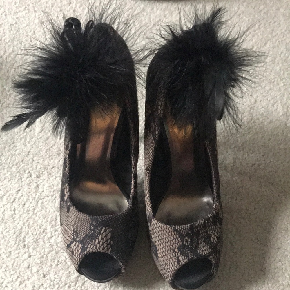 Fun Black Lace open Toe Heel
